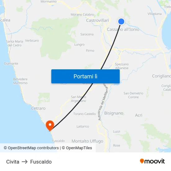Civita to Fuscaldo map