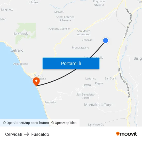 Cervicati to Fuscaldo map