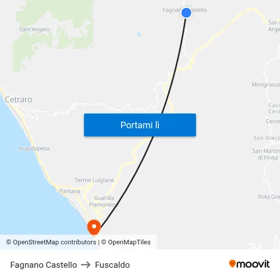 Fagnano Castello to Fuscaldo map