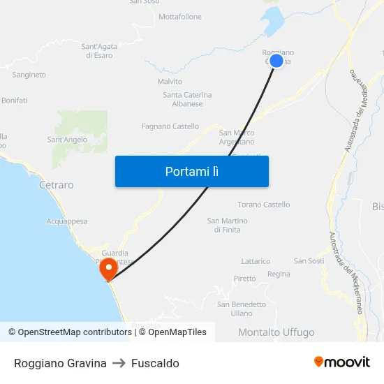 Roggiano Gravina to Fuscaldo map