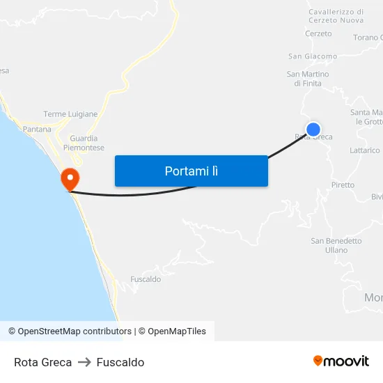 Rota Greca to Fuscaldo map