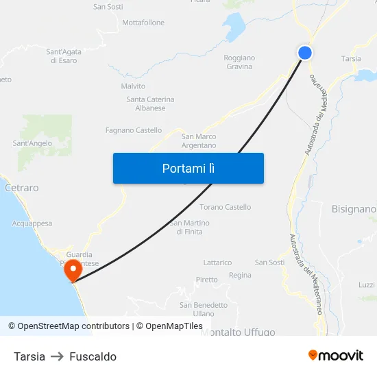 Tarsia to Fuscaldo map