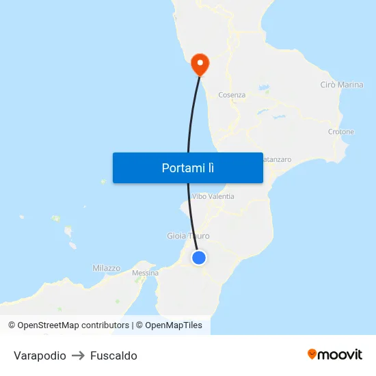 Varapodio to Fuscaldo map