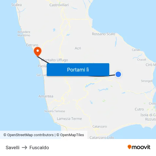 Savelli to Fuscaldo map