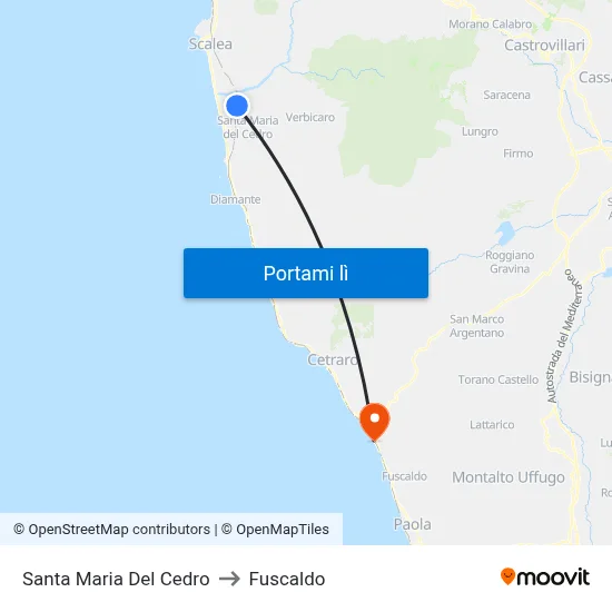 Santa Maria Del Cedro to Fuscaldo map