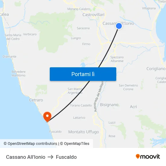Cassano All'Ionio to Fuscaldo map