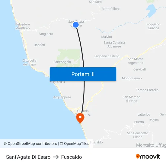 Sant'Agata Di Esaro to Fuscaldo map