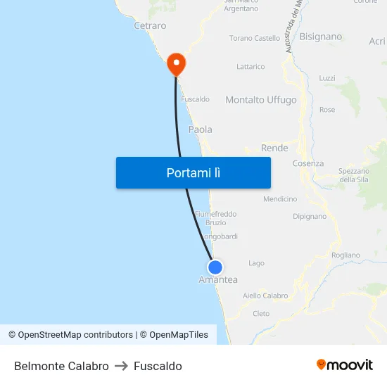 Belmonte Calabro to Fuscaldo map