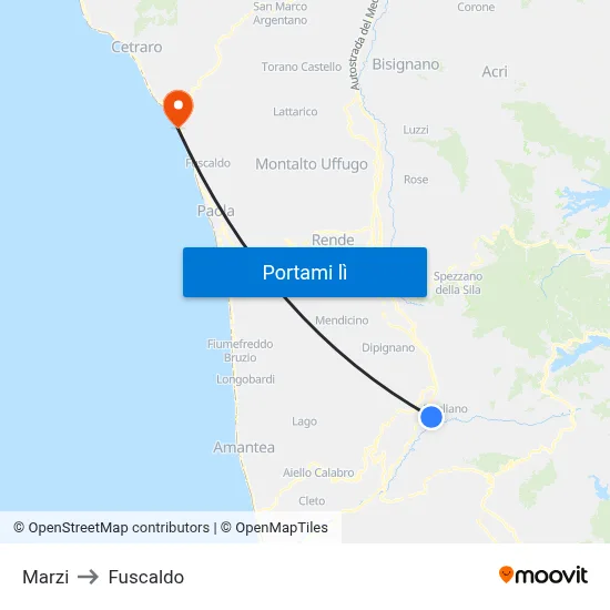 Marzi to Fuscaldo map