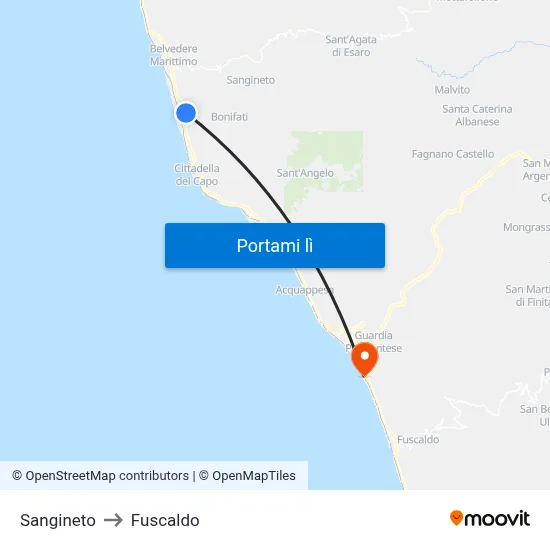 Sangineto to Fuscaldo map