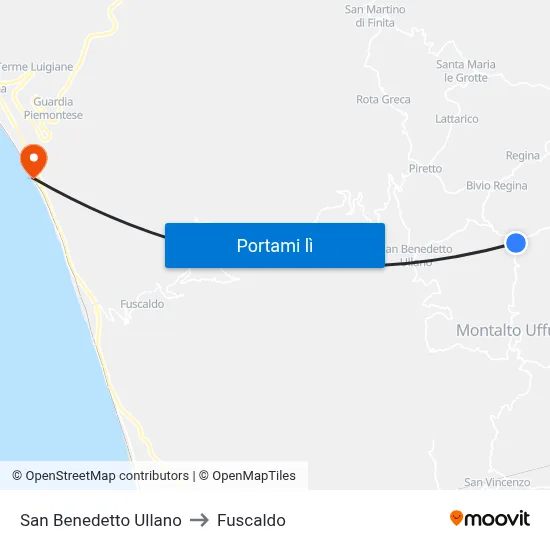 San Benedetto Ullano to Fuscaldo map