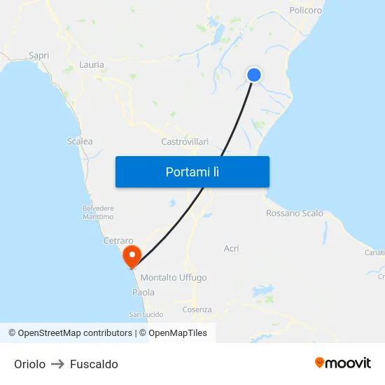 Oriolo to Fuscaldo map