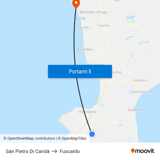 San Pietro Di Caridà to Fuscaldo map