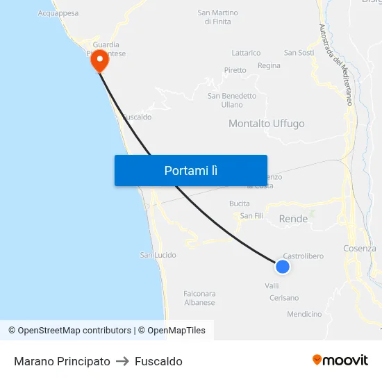 Marano Principato to Fuscaldo map