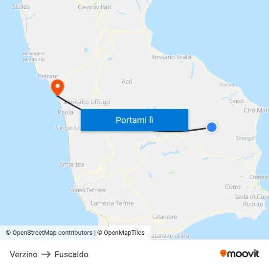 Verzino to Fuscaldo map