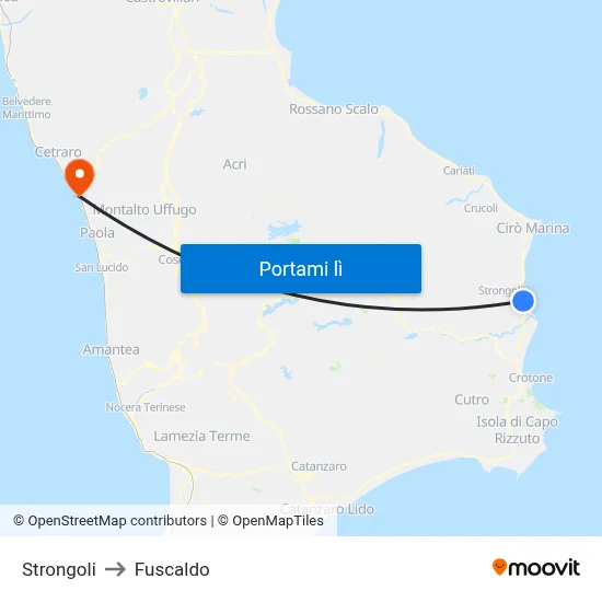Strongoli to Fuscaldo map