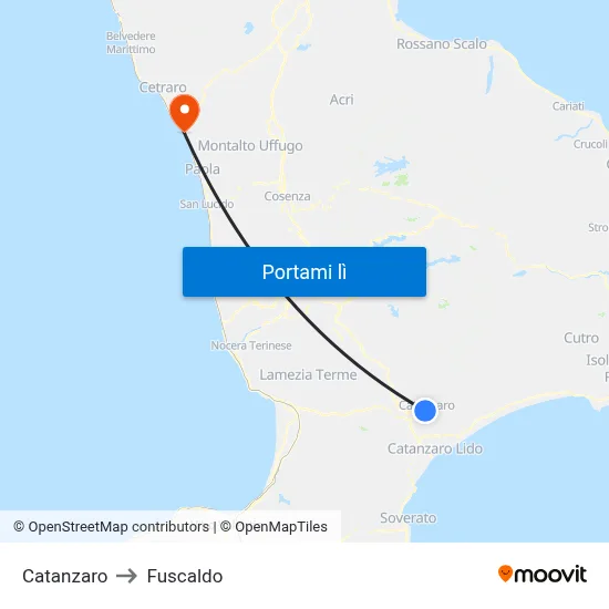 Catanzaro to Fuscaldo map