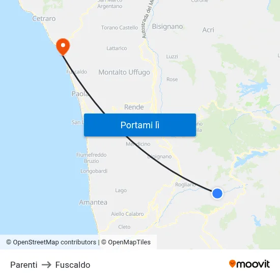 Parenti to Fuscaldo map