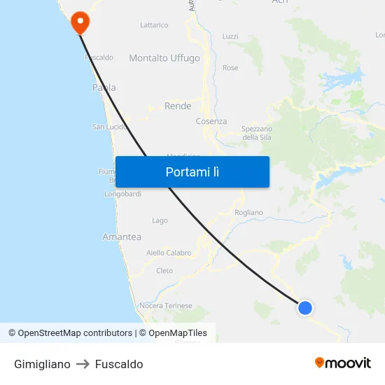 Gimigliano to Fuscaldo map