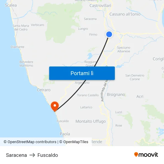 Saracena to Fuscaldo map