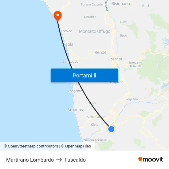 Martirano Lombardo to Fuscaldo map