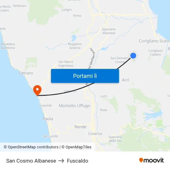 San Cosmo Albanese to Fuscaldo map