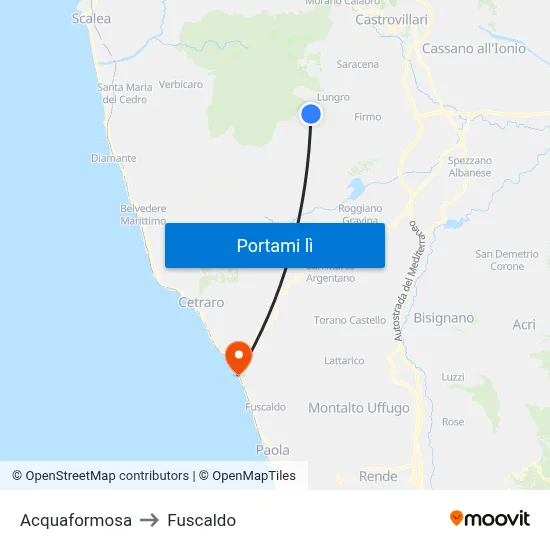 Acquaformosa to Fuscaldo map
