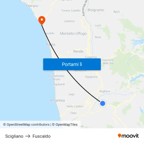 Scigliano to Fuscaldo map