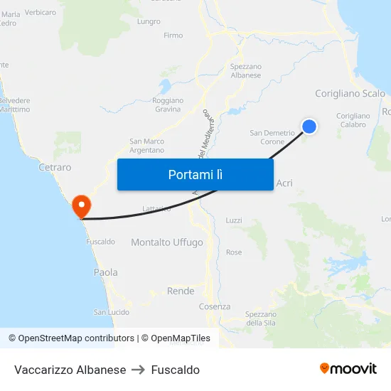 Vaccarizzo Albanese to Fuscaldo map