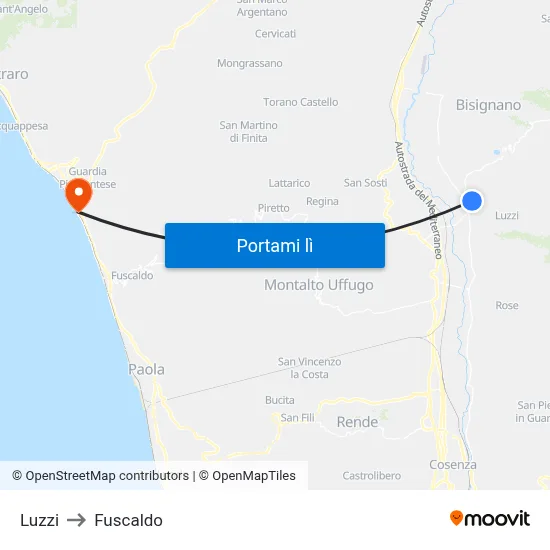 Luzzi to Fuscaldo map