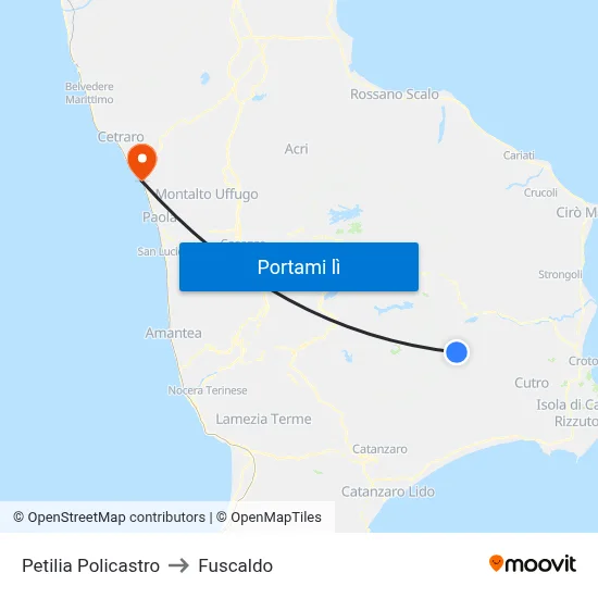 Petilia Policastro to Fuscaldo map