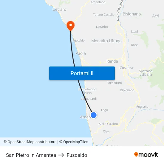 San Pietro In Amantea to Fuscaldo map