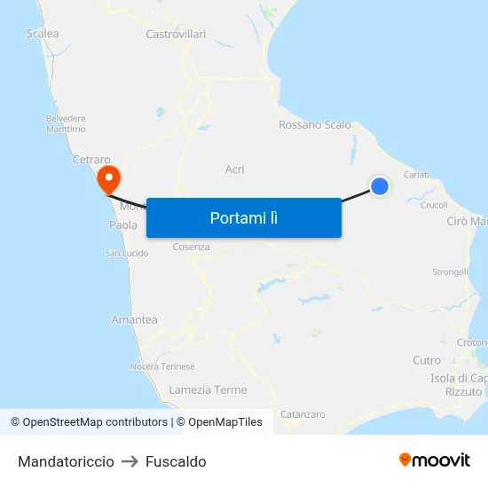 Mandatoriccio to Fuscaldo map