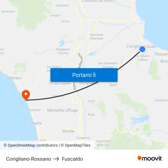 Corigliano-Rossano to Fuscaldo map