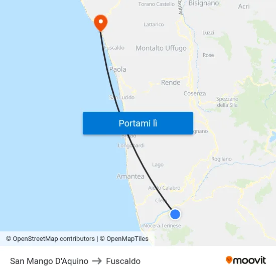 San Mango D'Aquino to Fuscaldo map