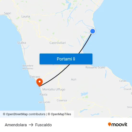 Amendolara to Fuscaldo map