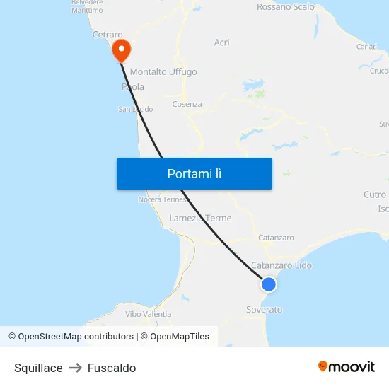 Squillace to Fuscaldo map
