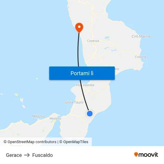 Gerace to Fuscaldo map
