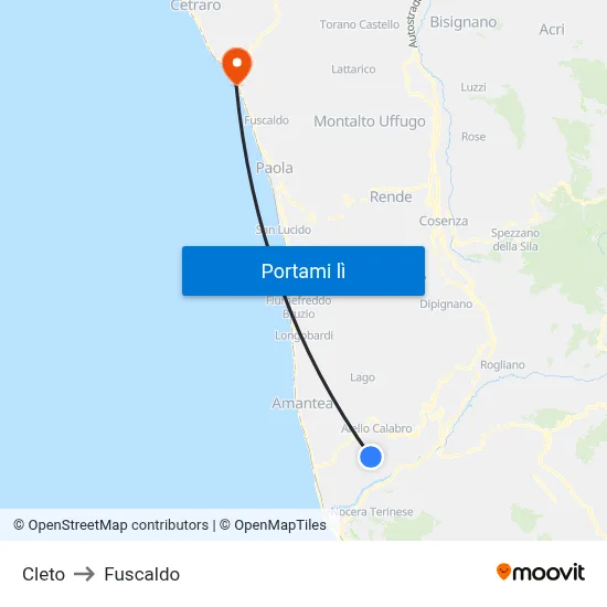 Cleto to Fuscaldo map