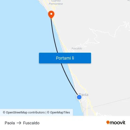 Paola to Fuscaldo map