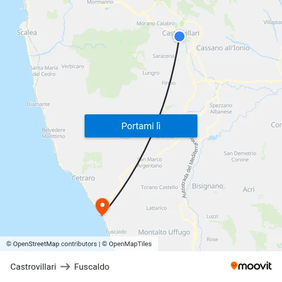 Castrovillari to Fuscaldo map