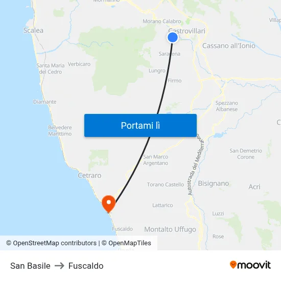 San Basile to Fuscaldo map