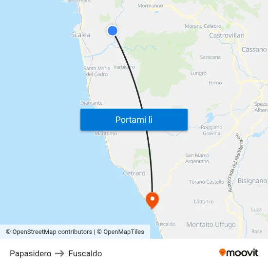Papasidero to Fuscaldo map