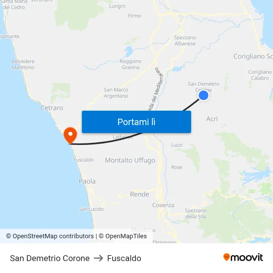 San Demetrio Corone to Fuscaldo map