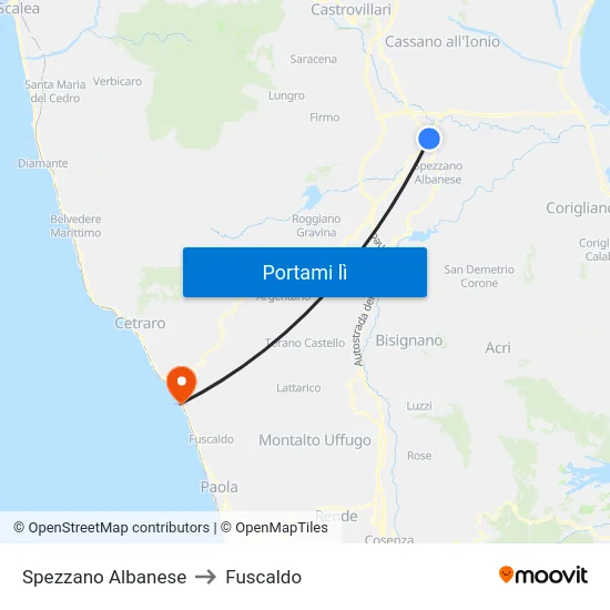 Spezzano Albanese to Fuscaldo map