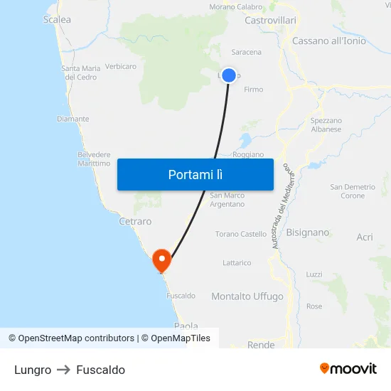 Lungro to Fuscaldo map
