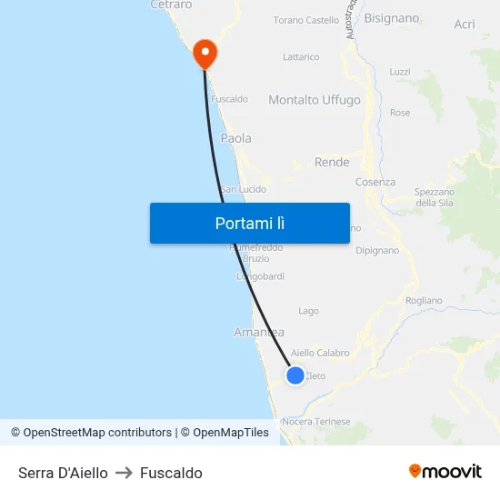 Serra D'Aiello to Fuscaldo map