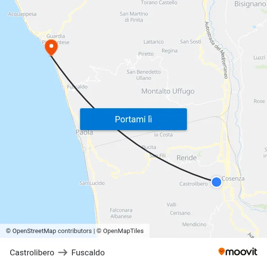 Castrolibero to Fuscaldo map