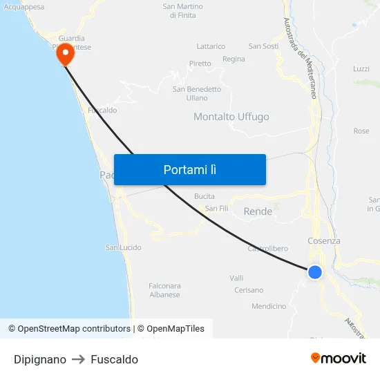 Dipignano to Fuscaldo map