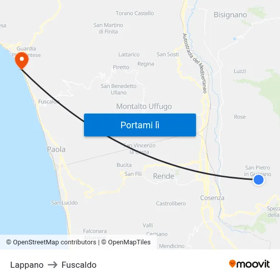 Lappano to Fuscaldo map
